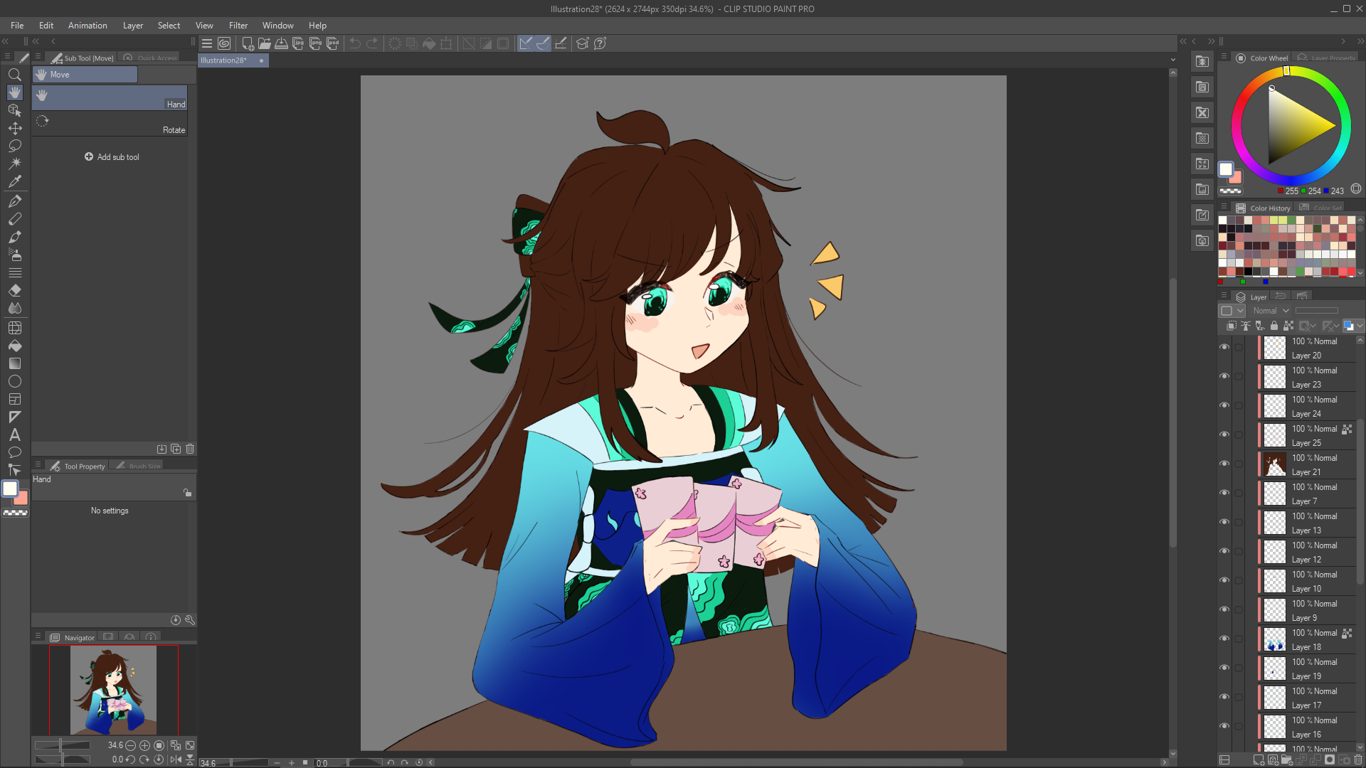 a view of the flat color stage, with the clipping masks on the right side